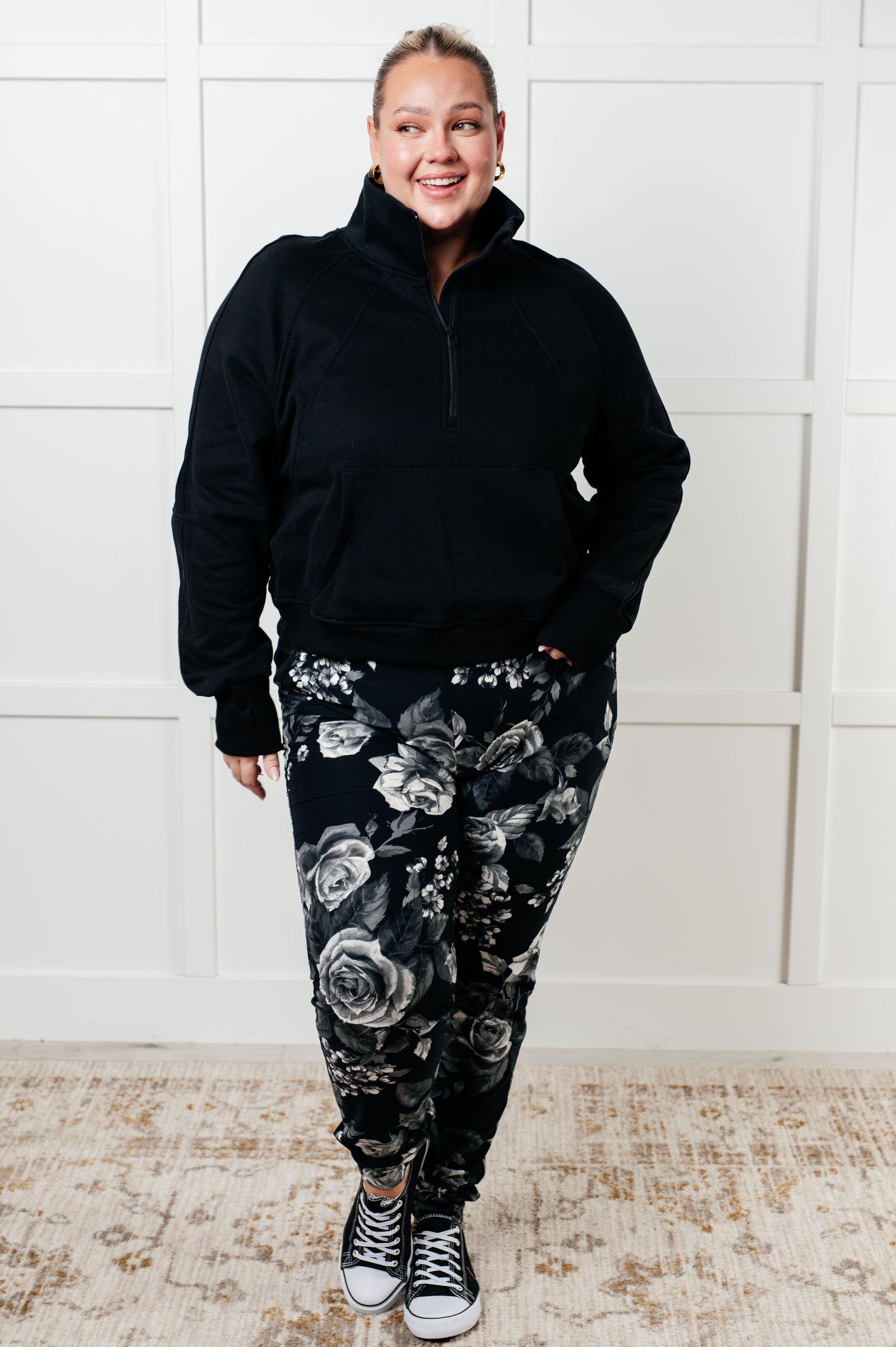 Under Her Spell Half Zip Pullover in Black - Southern Divas Boutique