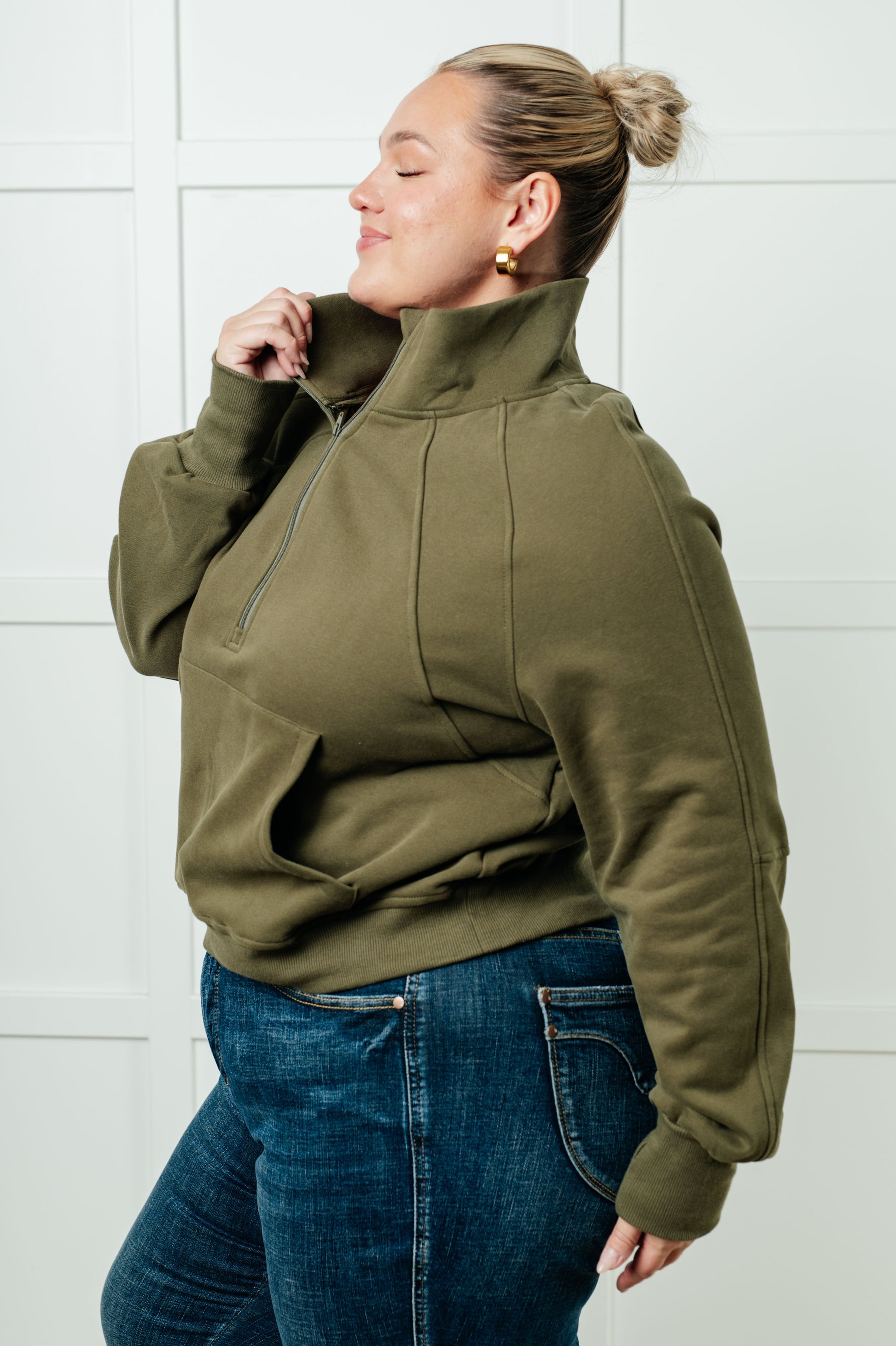 Under Her Spell Half Zip Pullover in Green - Southern Divas Boutique