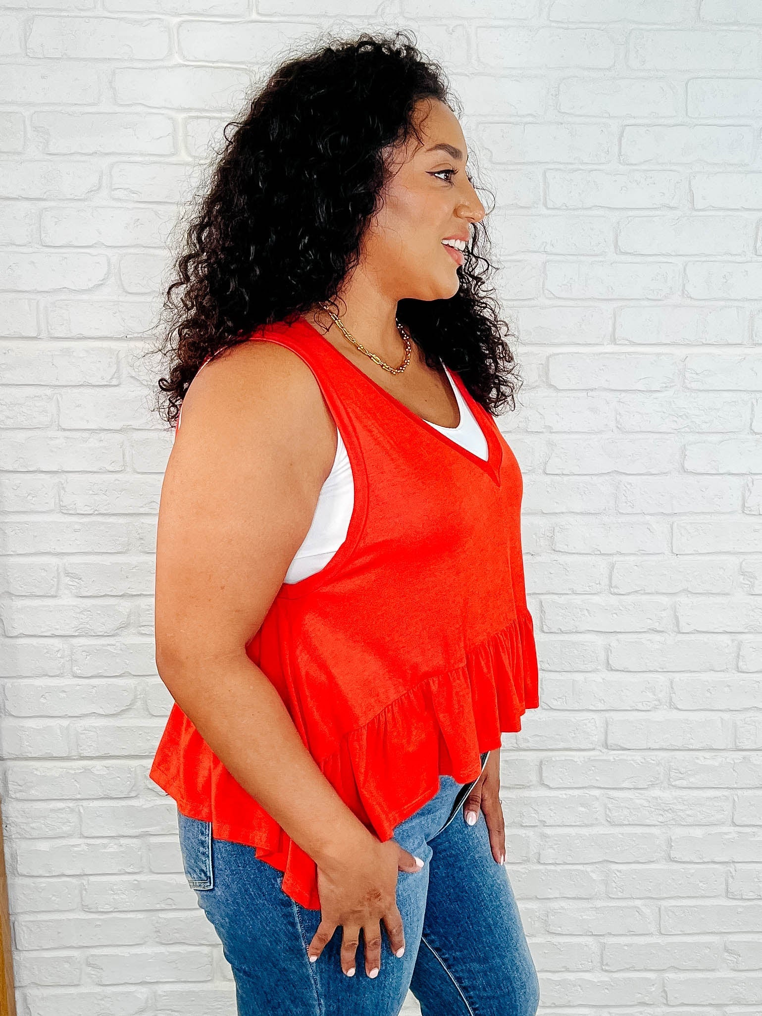 V-Neck Ruffled Peplum in Spicy Orange - Southern Divas Boutique