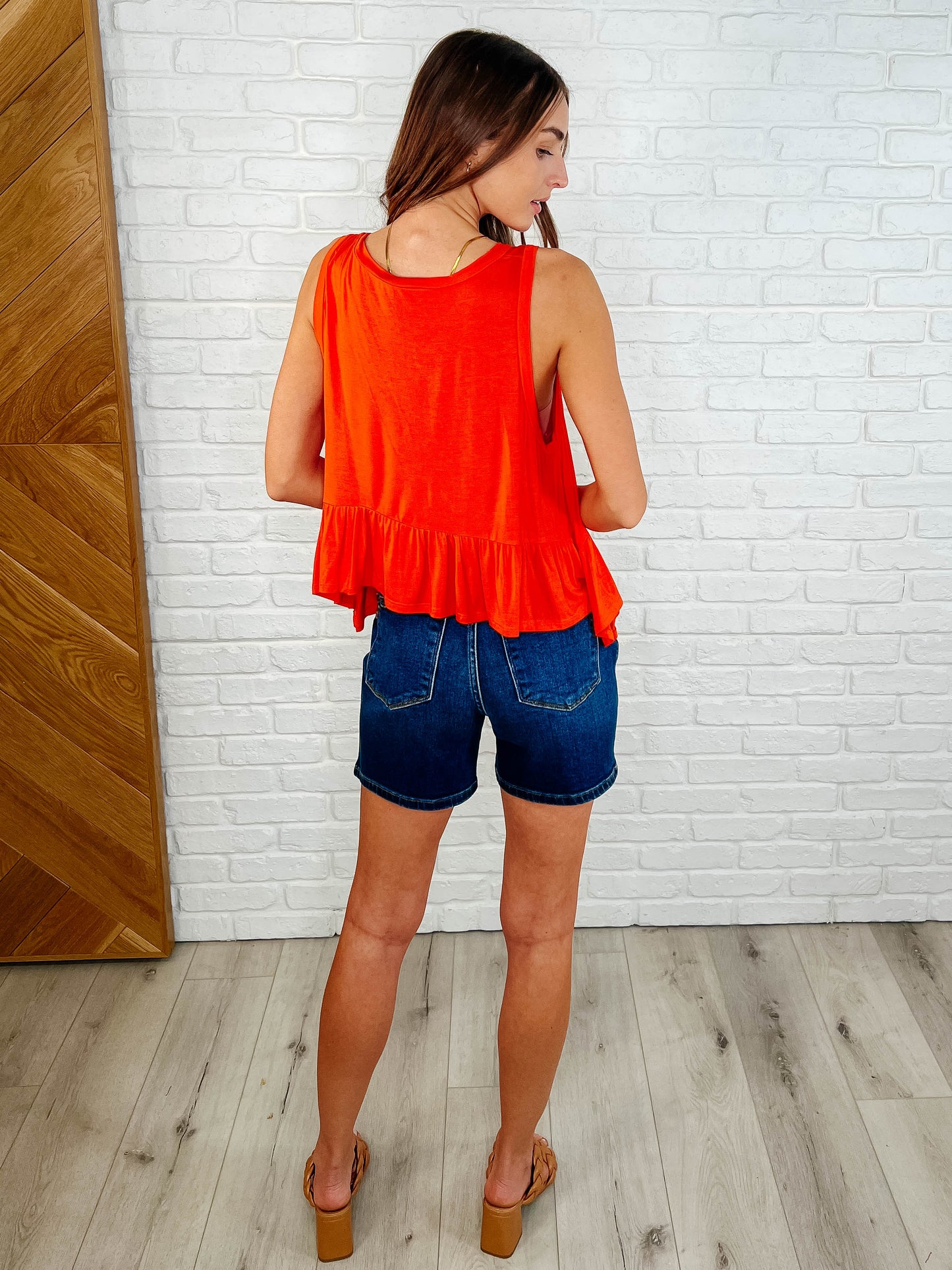 V-Neck Ruffled Peplum in Spicy Orange - Southern Divas Boutique