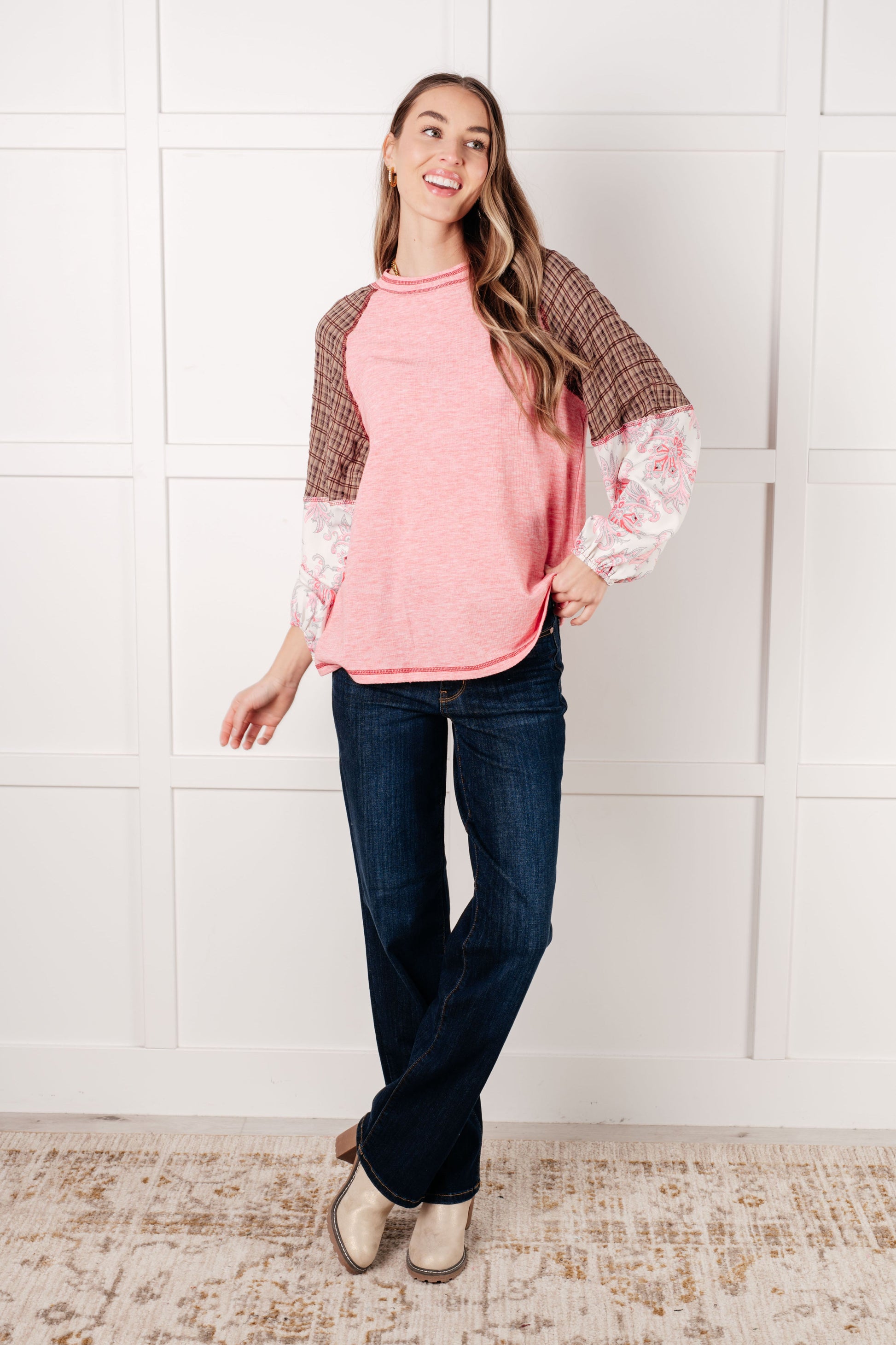 Walk for Miles Floral Color Block Top - Southern Divas Boutique