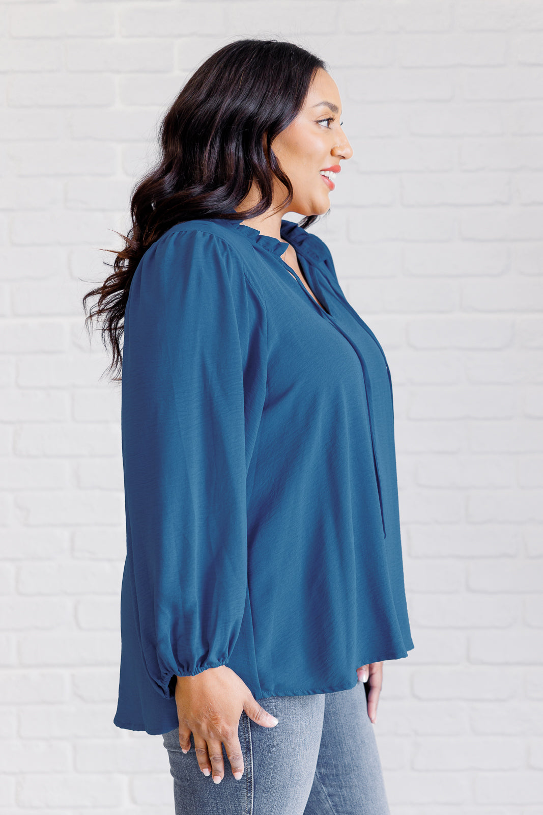 We Believe Keyhole Tie Detail Blouse - Southern Divas Boutique