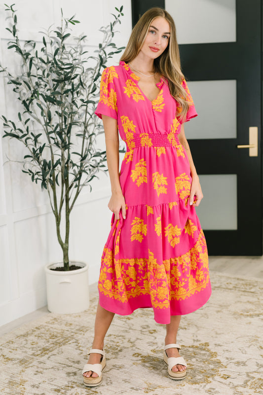 Whispering Willow V-Neck Dress in Fuchsia - Southern Divas Boutique