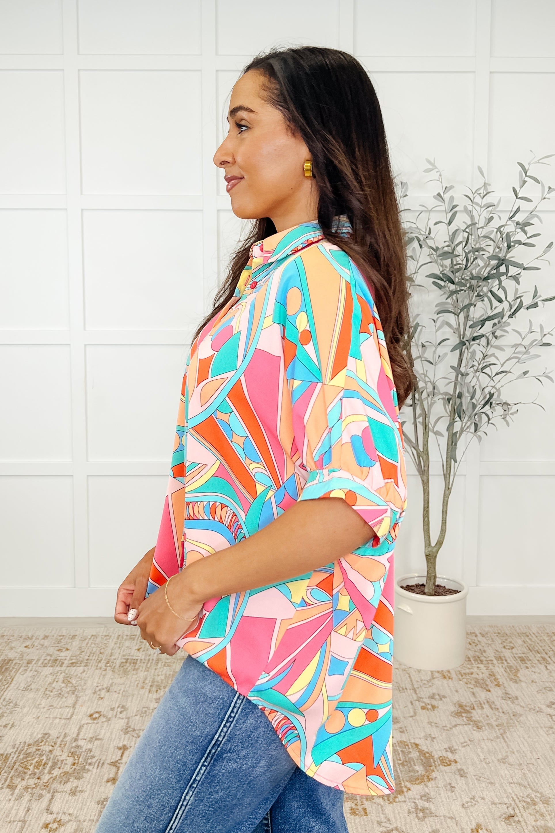Wide Eyed Abstract Print Batwing Blouse - Southern Divas Boutique