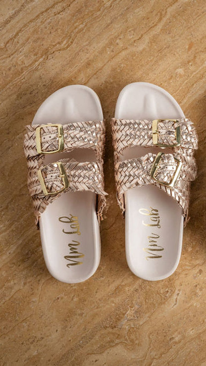 Intertwine Dual Woven Strap Slide in Champagne - Southern Divas Boutique