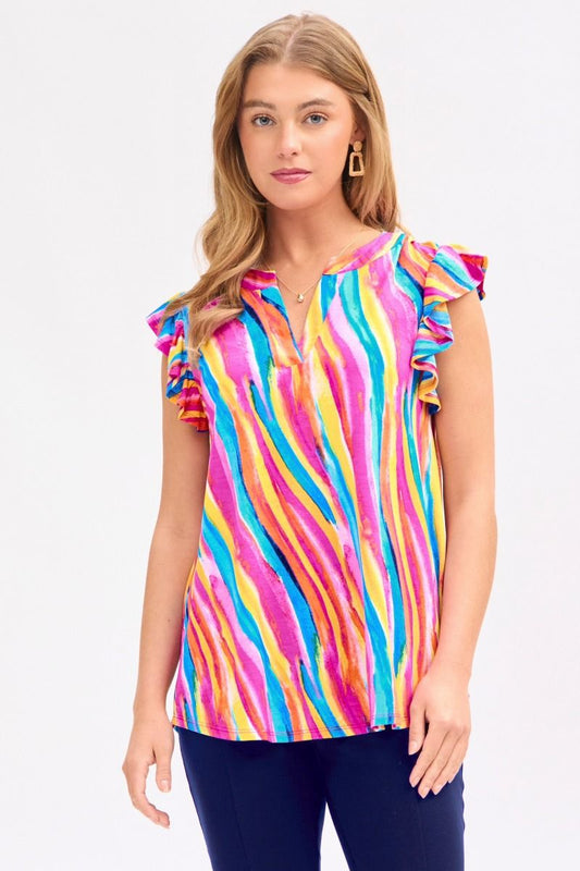 Dear Scarlett Lizzy Flutter Sleeve Top in Multi - Southern Divas Boutique
