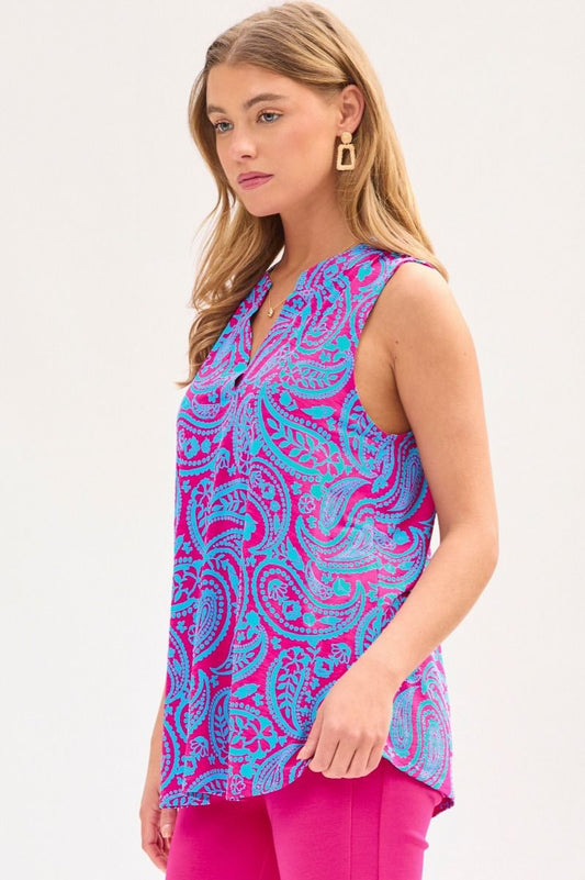 Dear Scarlett Lizzy Tank Top in Pink/Aqua - Southern Divas Boutique