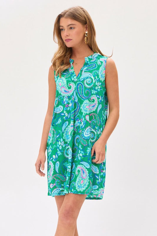 Dear Scarlett Lizzy Tank Dress in Emerald/Blue - Southern Divas Boutique