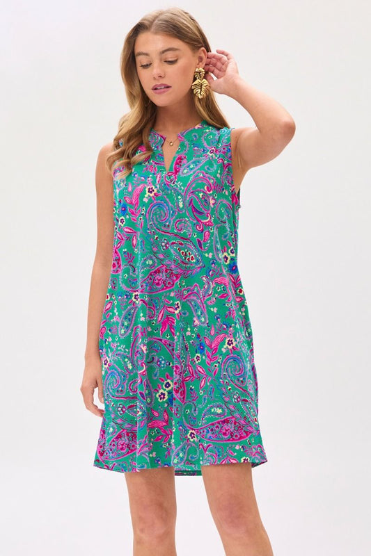 Dear Scarlett Lizzy Tank Dress in Emerald/Pink - Southern Divas Boutique